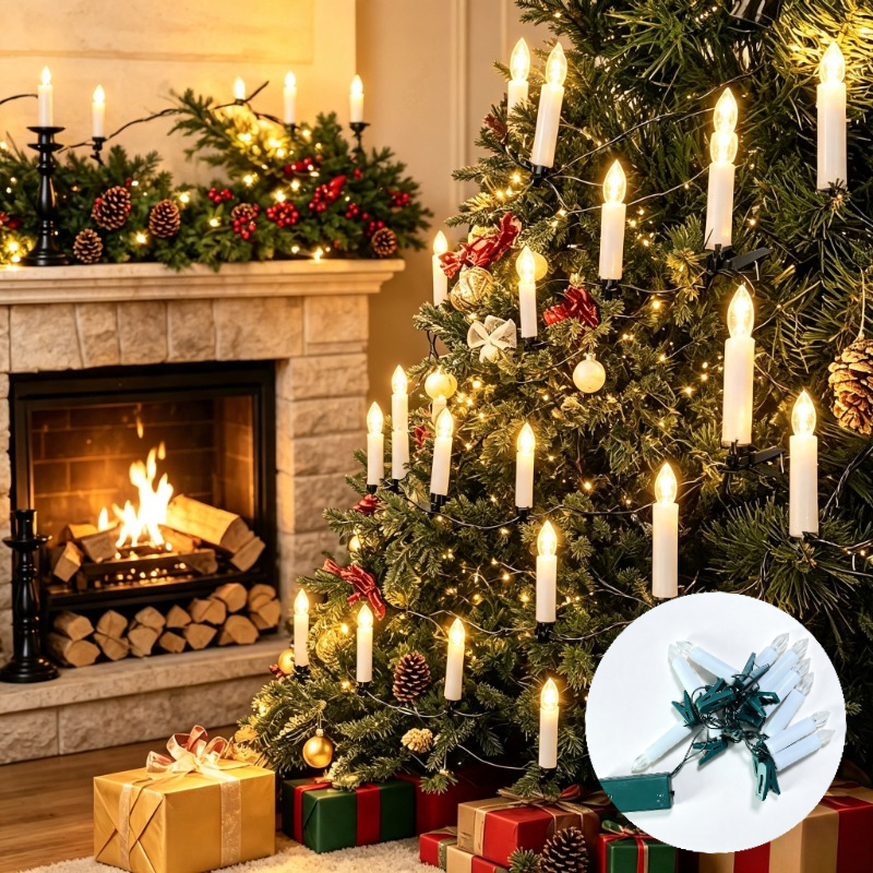 TEMU Clip-on Candle String Lights, Christmas Tree Decorative Lights, Clipped Pine Branches, Wreaths, Vines, Mantels, And Window Frames.