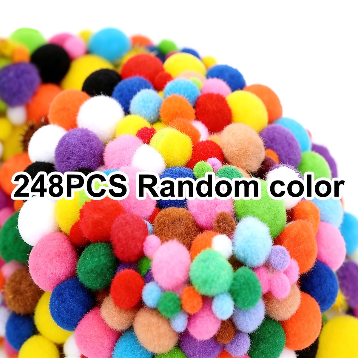 TEMU 248pcs Random Style Multicolor Pom Poms - 8-30mm Plush Fuzzy Balls For Crafts, Sensory Play, Home Decor And Kids Art Projects, Assorted Size