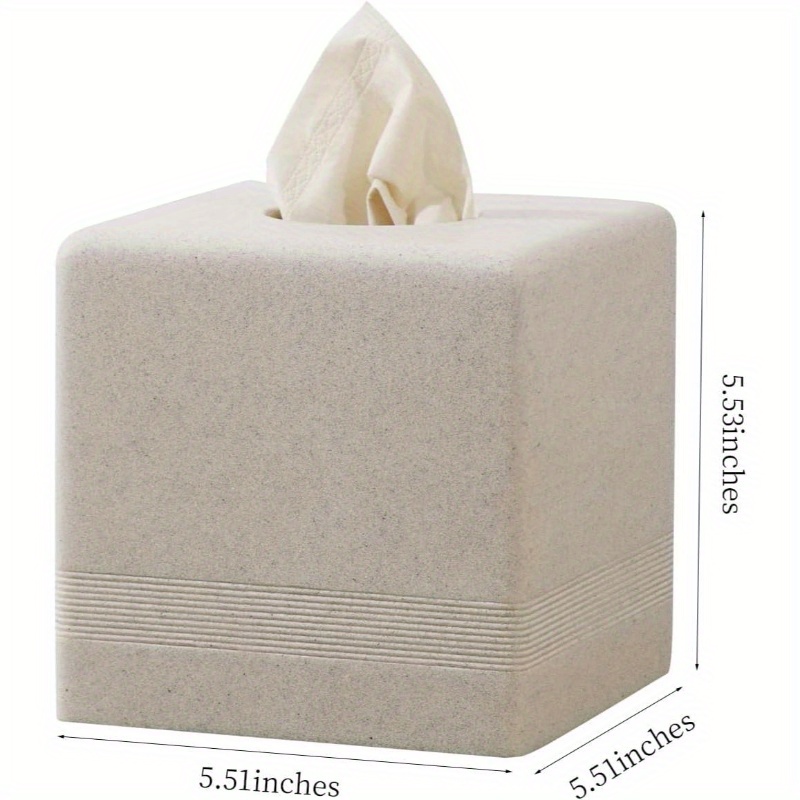   resin tissue box cover & dispenser - beige with white trim, durable rectangular holder with rounded corners, space-saving design for bathroom, kitchen, living room, office - decorative toilet paper storage in beige,, brown, gray tones - easy to clean & scratch-resistant, tissue holder bathroom Product details 2