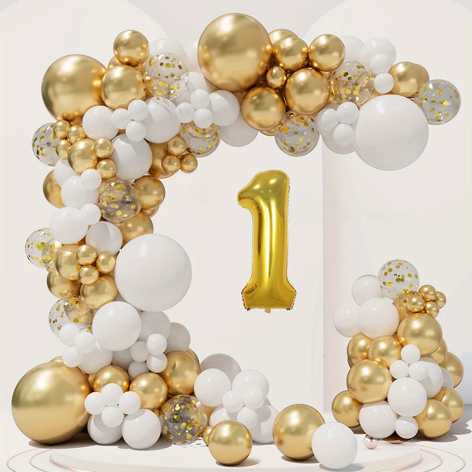 Gold And White Balloon Garland Arch Kit - 18/12/10/5 Inch Metallic Balloons For Party Decor