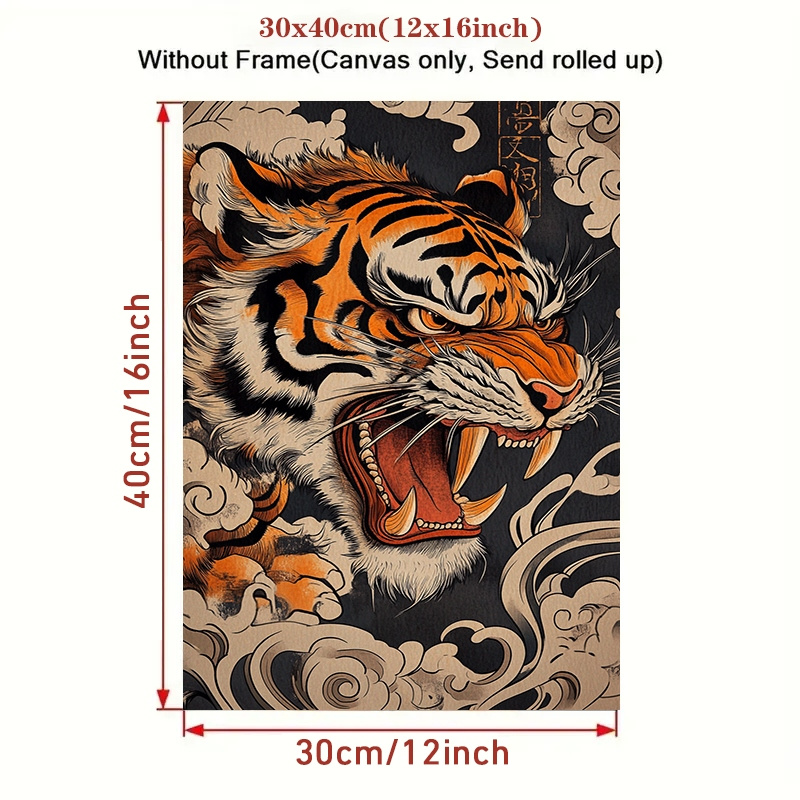 TEMU Cuadro plano 2D con diseño de tigre japonés, ideal para decoración de paredes sin , perfecto para salas de estar, cocinas y adornos para el