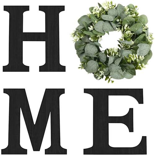1 set rustic wood farmhouse wall sign with artificial eucalyptus wreath name letters o for horizontal vertical hanging housewarming gift suitable for living room kitchen entryway wood letters greenery decor