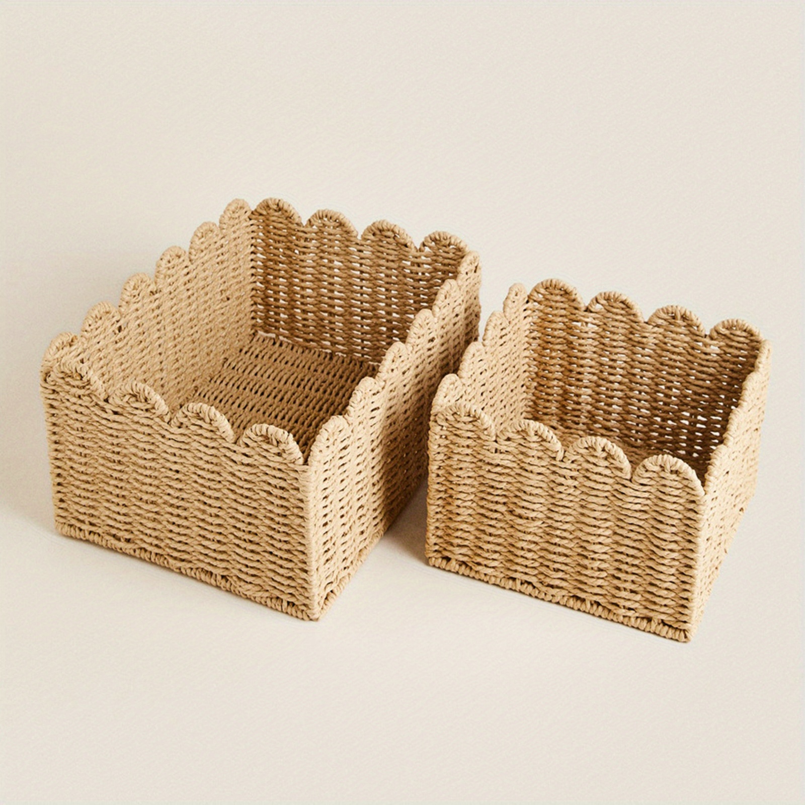 Woven Paper Rope Storage Basket - Imitated Rattan Seagrass Hamper For Clothes, And Organization - Boho Home Decor, Shelf Baskets