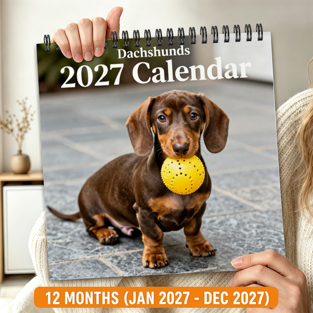 TEMU 2d Flat 1pc 2027 Calendars, Wall Calendar, Desktop Calendar, Sausage Dog Catching Ball , Style, Christmas New Year/halloween, Thanksgiving Gift,