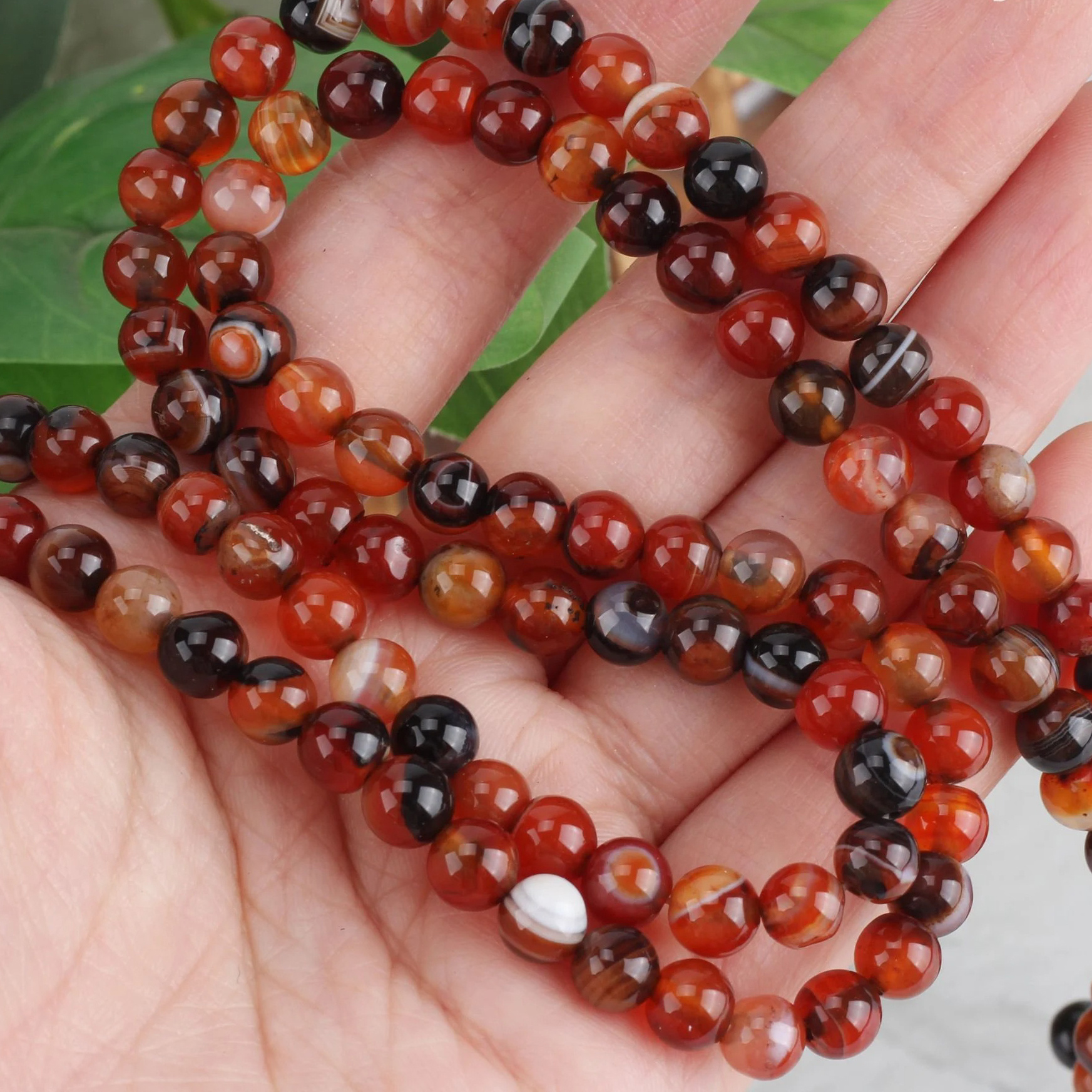 TEMU Toee Zuby Natural Beads Suitable For Jewelry Making, 6mm & 8mm Round Polished Semi-precious Stone Beads With Curved Base For Diy Bracelets,