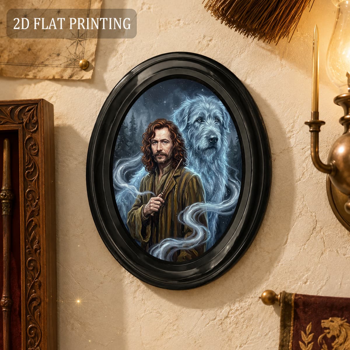 TEMU 2d Flat, 1pc, Posters & Prints, Harry Potter Photo Frame (6.77' X 8.74'), Oval Wood Plaque, Movie Wall Art, Dark Academia Decor, Wizard Room