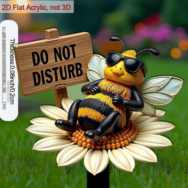 2d flat 2d flat 2d flat 2d flat 2d flat 1pc 2d flat acrylic garden plug card 2d flat acrylic garden plug card with bee sitting on flower and logo enhance   garden decoration suitable for outdoor courtyard decor