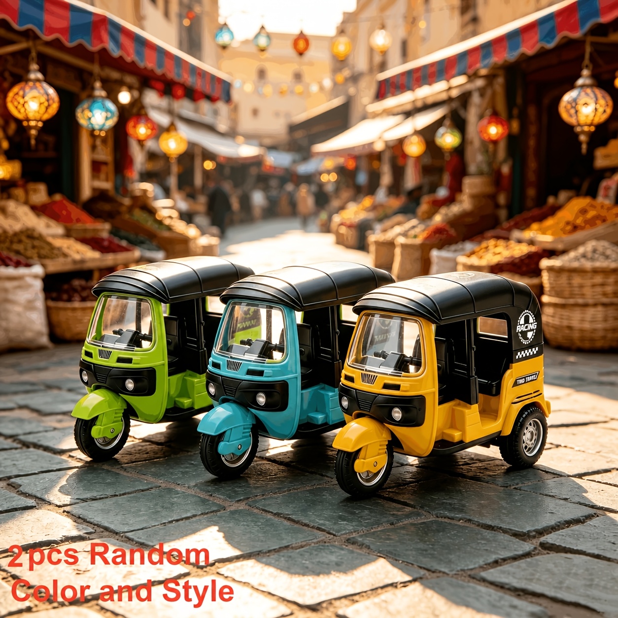 TEMU Die-cast Metal Pull Back Rickshaw Toy Three-wheeled Taxi Model Vehicle For Kids Children, Random Color And Style