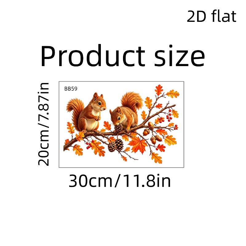 TEMU Window Stickers 1pc 20 X 30 Cm/7.87 X 11.8in Maple Branch Squirrel Pine Cone Window Decals - Self-adhesive Paper, Autumn And Decor, Halloween