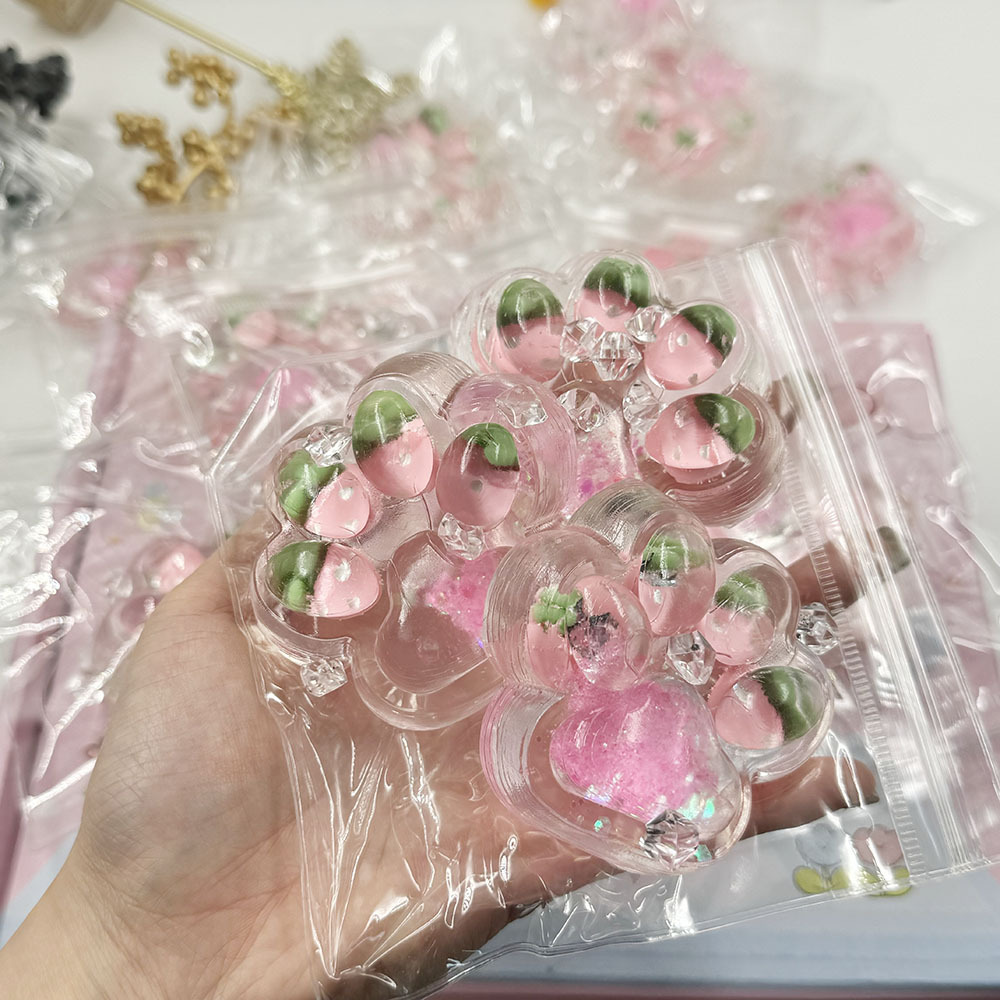1pc Ultra-Soft Strawberry Squeeze Toy with Cat Paw Design - Pink & Green, Glossy Finish, TPU Material - Perfect for Classroom Rewards, Holiday Gifts & Relax