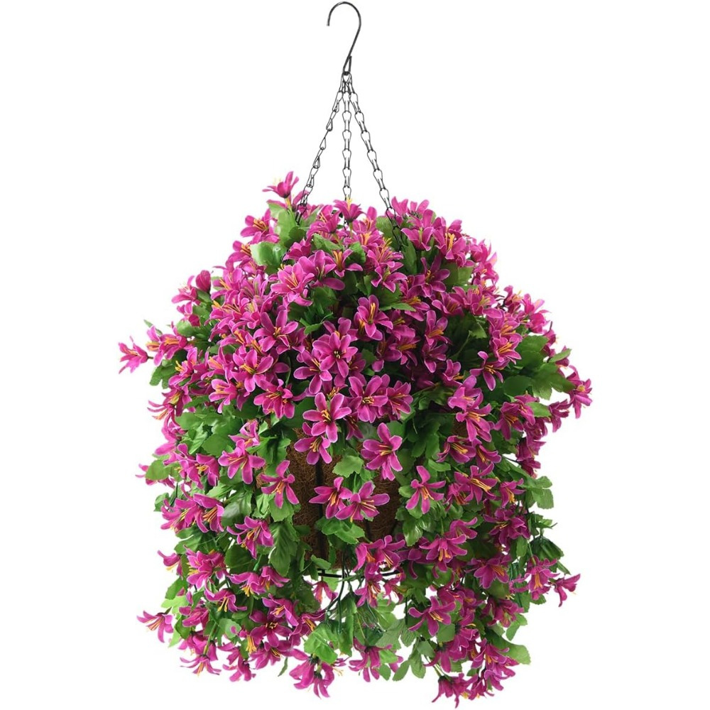 uv resistant artificial hanging flower basket   silk violet plant for summer outdoor porch decor ideal for home patio balcony garden courtyard no power needed garden decorations flower pot festival decorations 0