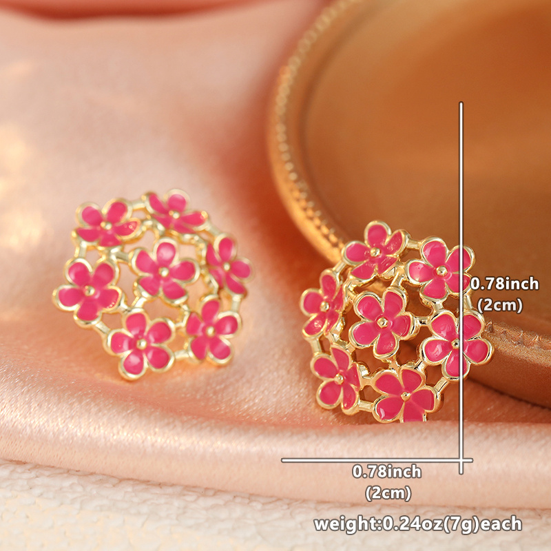 Women's Hand-Painted Enamel Floral Stud Earrings, Retro Design