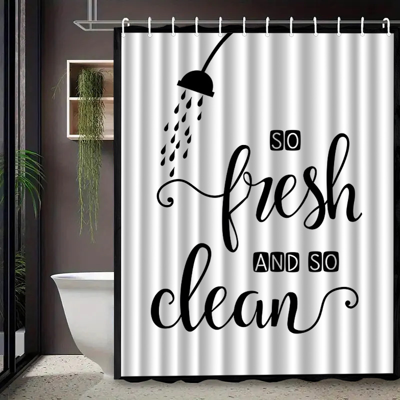 TEMU 1pc Easy Shower Pattern Shower Curtain With Hook, Water-washable Shower Curtain, Bathroom Partition, Bathroom Additions, Home Decoration 2d Flat