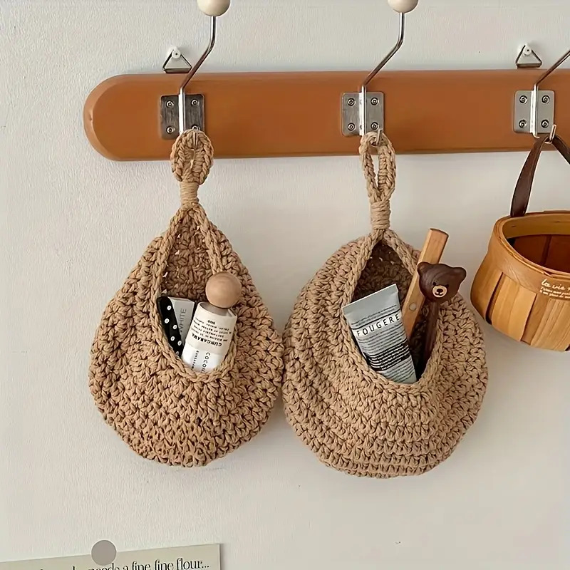 3pcs Bohemian-style Rope Handwoven Wall-mounted Basket Set, Multi-functional Hanging Storage Basket Made of, Suitable for Storing Sundries, Kitchen, Home, and Dining Room Decorations, Shelf Basket, Perfect Gift for All Four Seasons., Shelf Baskets