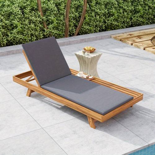 lounge chaise set on acacia wood with waterresistant lounge cushions dark grey 2 inch thick matching cream leaf coconut version
