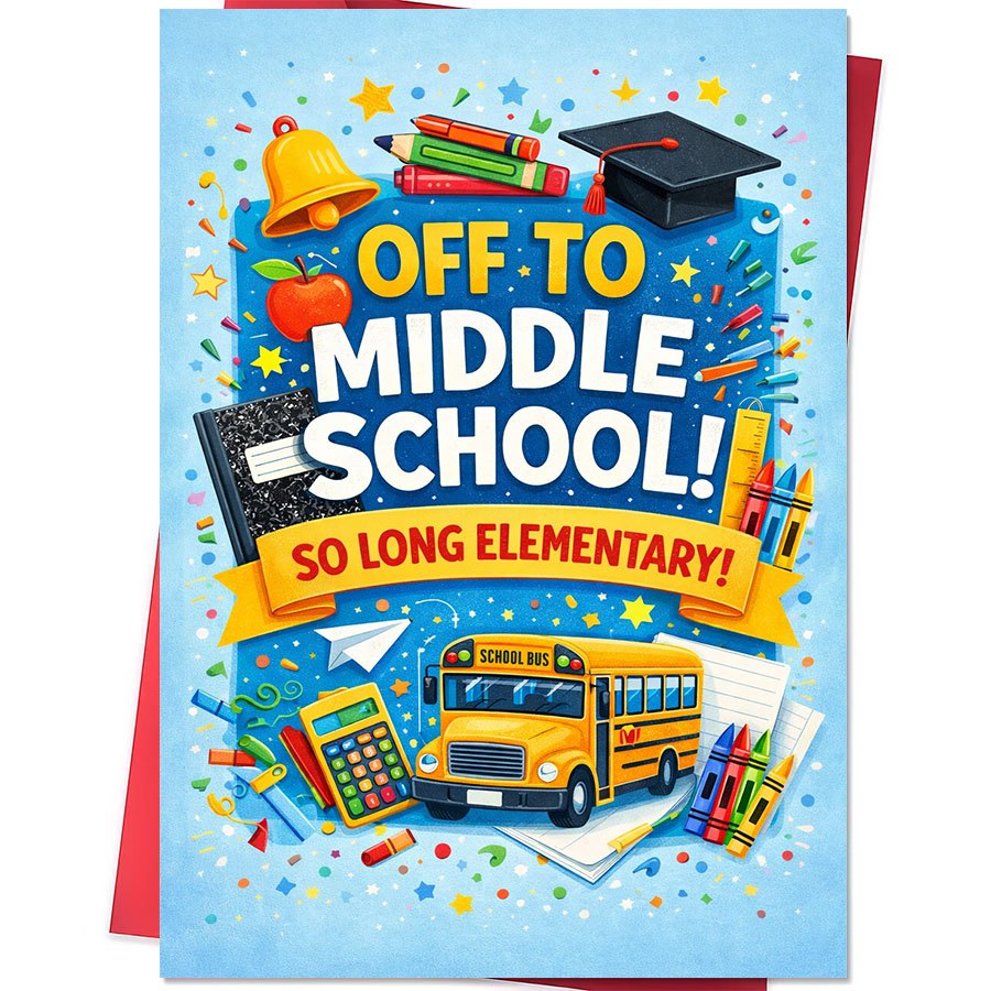 TEMU 1pc 1pcs Elementary To Middle School Transition Card & Envelope Suitable For Parents, Kids Moving From Elementary To Middle School Gift With