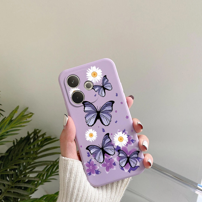 TEMU White Flower Purple Cover Phone Case Is Compatible With Oppo A5 Pro With A Shockproof Matte Back. Without Losing Personality, Unique Visual