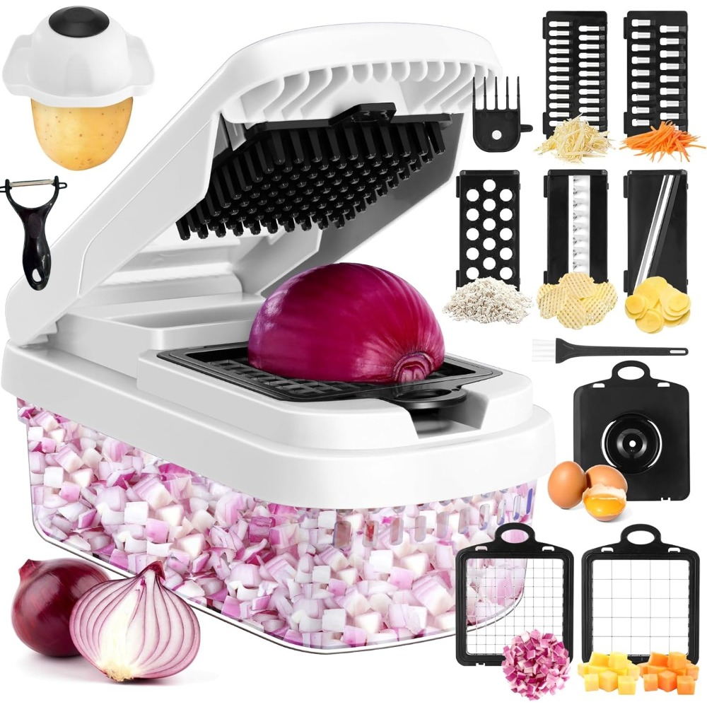 Image of Vegetable Chopper, 15-in-1 Multifunctional Food Chopper, Professional Onion Chopper With 7 , Vegetable Cutter With Container For Salad, Potato, Carrot, And Garlic; Essential Kitchen Tool