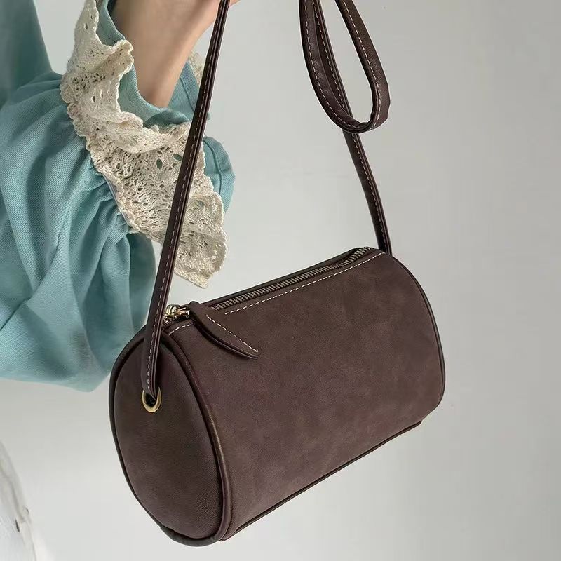 TEMU Suitable For 24 - The Preferred Holiday Gift For Women - Mini Round Crossbody/shoulder Bag - Vintage Caramel Brown Handbag - With Golden Zipper