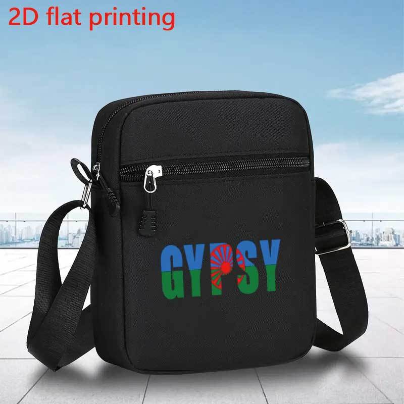 TEMU Men's Lightweight Adjustable Crossbody Bag - A Black Multifunctional Mini Handbag With A Zip Closure, Featuring A Gypsy Logo Print, Suitable For