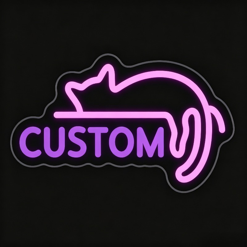 Custom Pink LED Neon Sign, Lazy Cat-Shaped, USB Powered