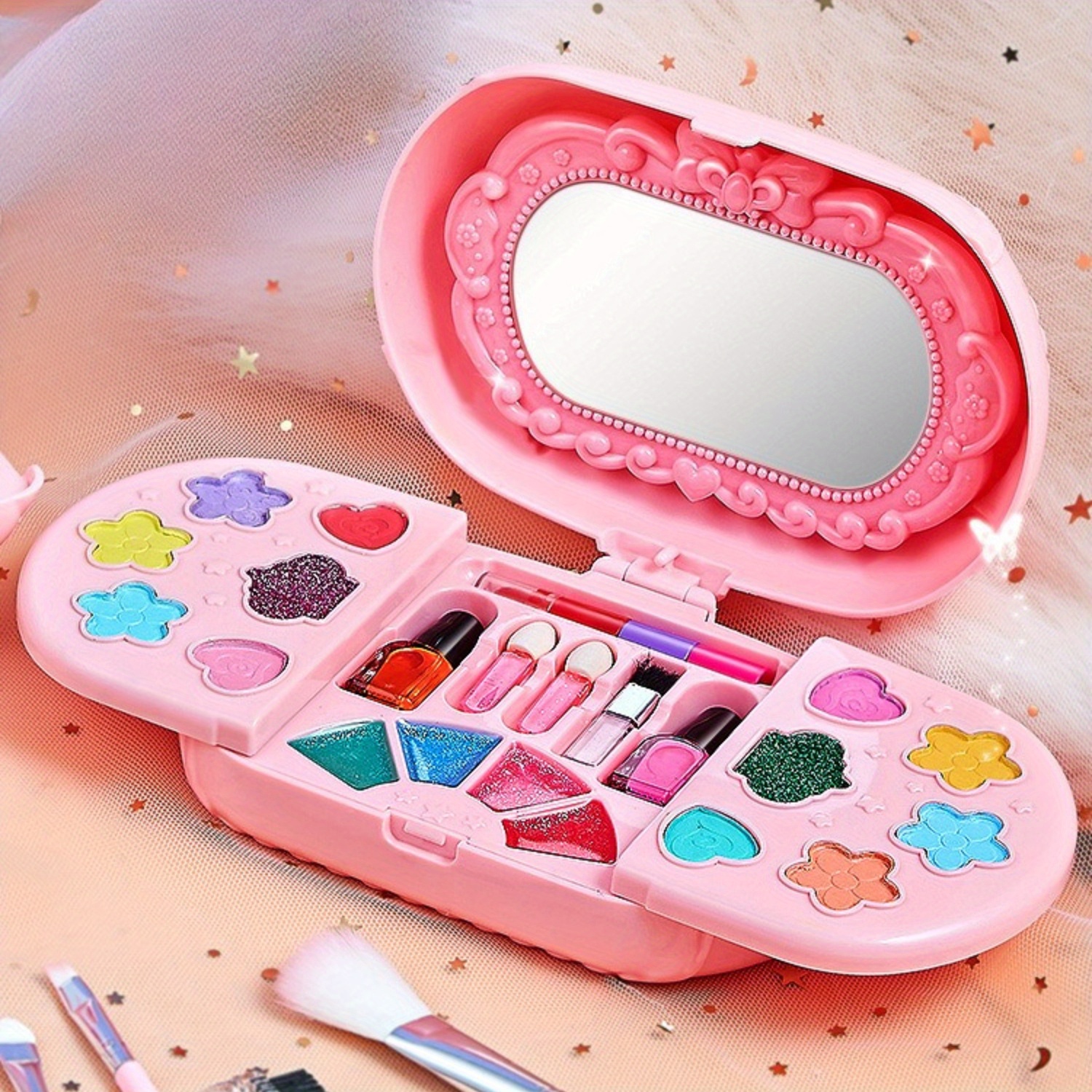 1 set portable princess camera case kids makeup toy with shoulder strap pink   design   lipstick lipstick brushes durable plastic dress up game gift for girls   design   aesthetic   aesthetic