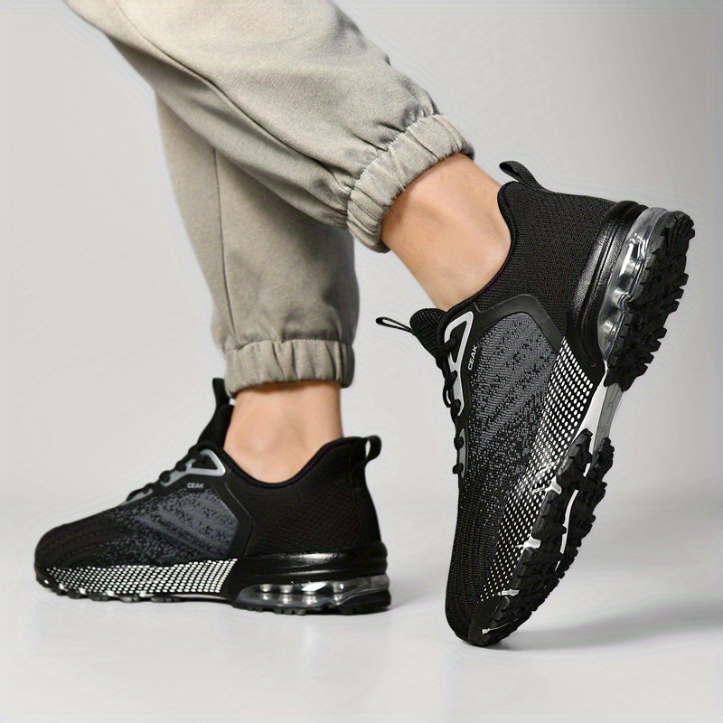 Men's Breathable Knit Sneakers - Lightweight Cushioned MD/TPU Sole, Sharp Toe Design for Hiking, Yoga & Training - Black with Teal Accents, Striped/Checkered/Pure Color Options, All-Season Low-Top Sneakers, Hiking Footwear, Sporty Aesthetic, Flexible Interior Lining