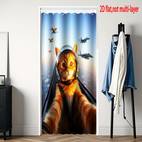 2D flat Decorative door curtain Unique Cat in Helmet Airplane Door Curtain Foldable door curtain closet door curtain - door curtain with ring - for bedroom and living room door - decorative partition, 2D Flat