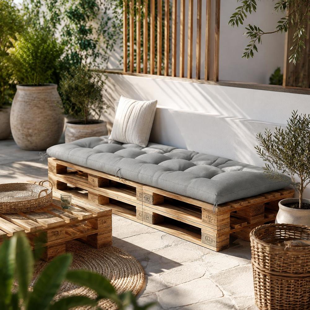Image of Pallet Cushion With Removable Cover, Ties For , Slow Rebound Padding For Loungers And Patio Sofas, 198x65x13 Cm, Light