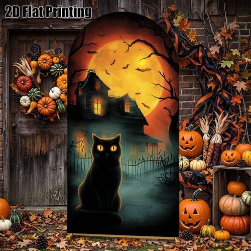 imagen del artículo 2d , 2d - 2d - 1pc halloween gato negro cubierta, halloween espeluznante poliéster para de disfraces, decoración de festivales (soporte no incluido) banner elástico