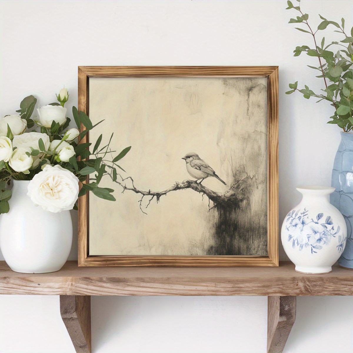 TEMU 1pc, Bird And Branch Rustic Frame Wood Sign, Farmhouse Wall Art For Home, Kitchen, Bedroom, And Bathroom Decor, Office Decor, Perfect