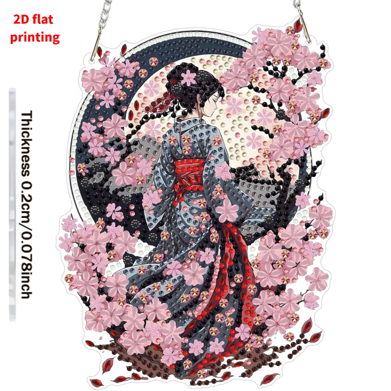 TEMU Pendentif Peinture Diamant Impression Plate 2D, Peinture Diamant 5D pour Adulte Geisha , Kit DIY Attrape-Lumière pour Peinture de Paysage de