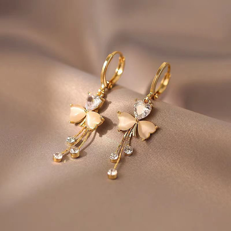 TEMU Light Luxury Clover Earrings With New Niche Design, High-end Tassel Ear Hooks For Women's Spring And Summer Temperament. Earrings Suitable For