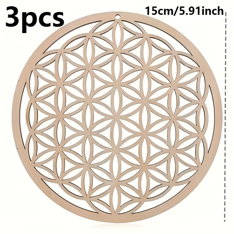 TEMU Art Mural Fleur de Vie en Bois - Panneau de Découpé au Laser avec de de Vie, Convient pour Bricolage, de , et Décoration d'Intérieur - Grain de