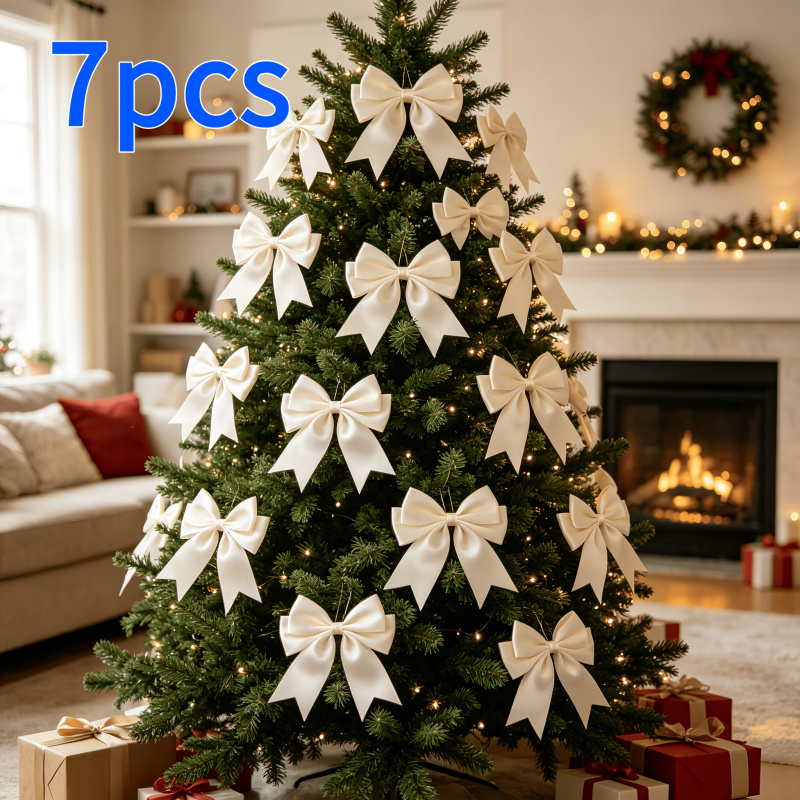 TEMU Lot de 7 nœuds en satin pour décorations de sapin de Noël, nœuds adaptés aux décorations de Noël, à de boîtes cadeaux et de bouquets