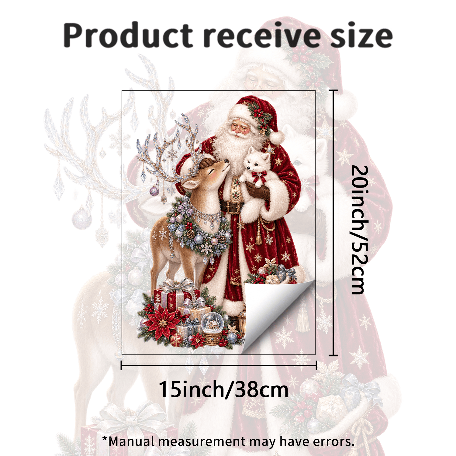 TEMU . Weihnachtsmann Rentier Weißes Fuchs Statische Fensterfolie, Geeignet für Schlafzimmer Wohnzimmer Arbeitszimmer, PVC Material Leicht zu