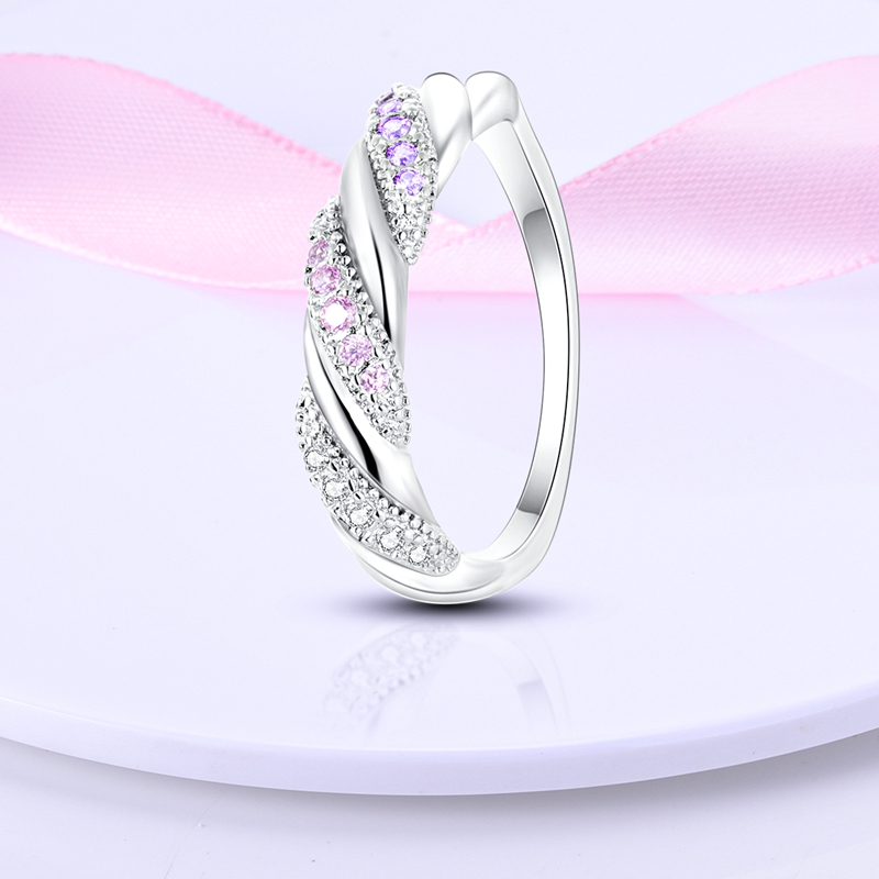 Women's 925 Silver Twisted Rope Ring, Elegant