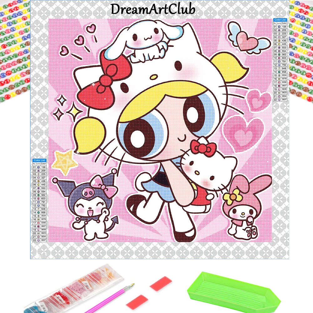 

30*30cm/ 11.81*11.81inch Kit Sanrio Kuromi Hello Kitty Diamond Embroidery 5d Diy Diamond Art Home Handicrafts