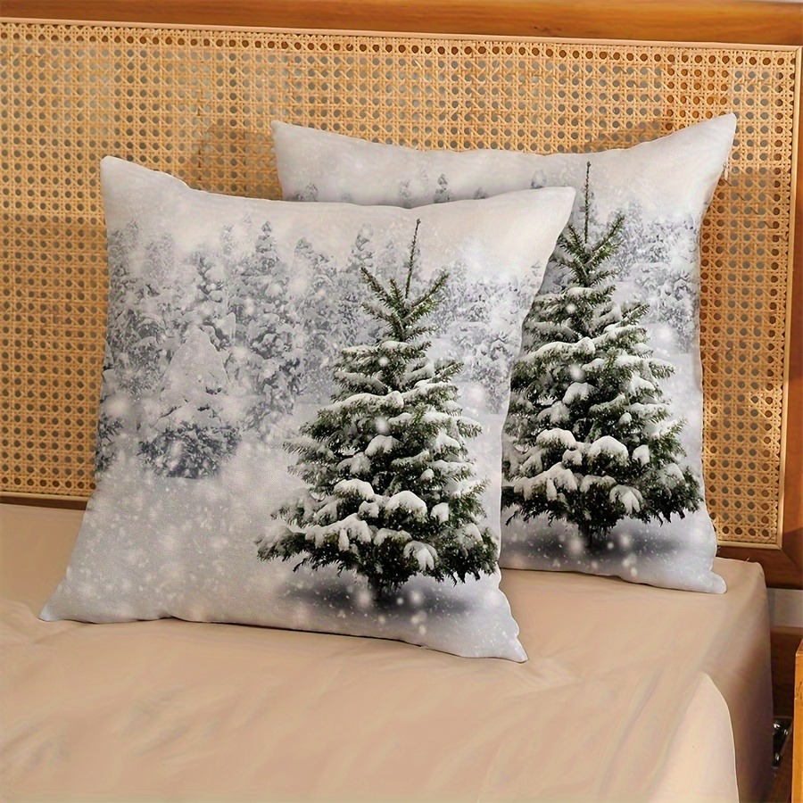 Image of 2pcs Cozy Winter & Christmas Snow Pillowcases Suitable For - Zippered Covers, Soft Decorative Cases For Bed, Sofa, Contemporary Winter Decor (no Inserts)