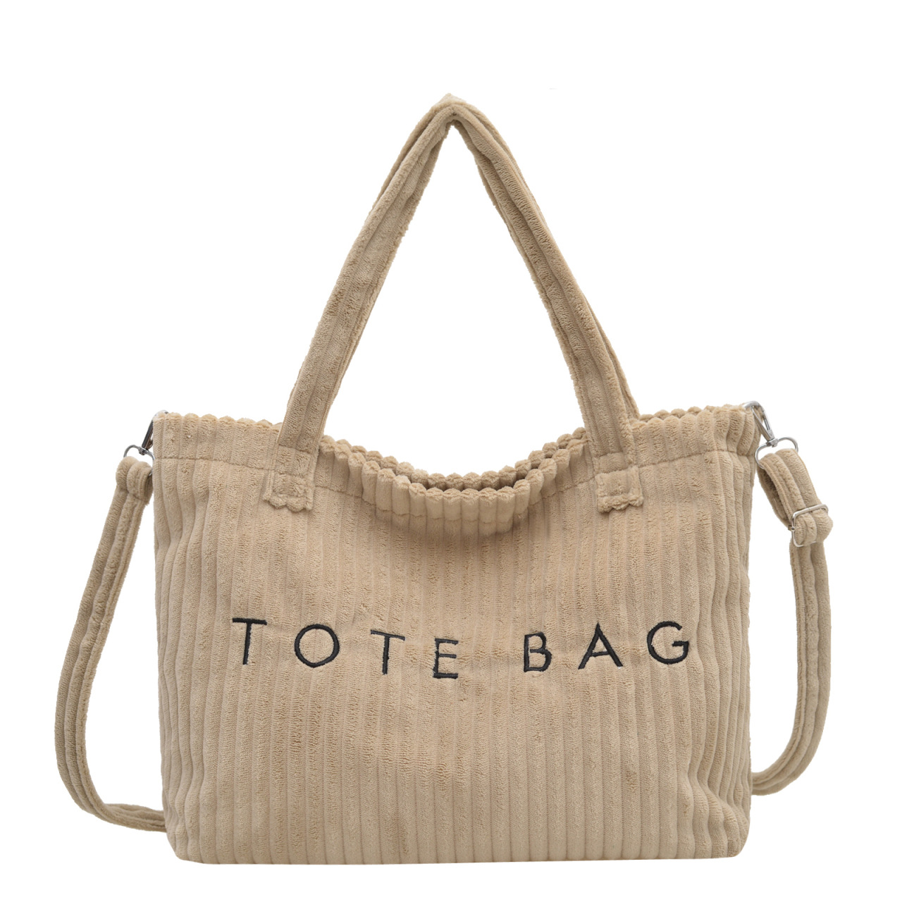TEMU Stylish Women's Tote Bag Made Of Plush Corduroy Material - A Handbag Featuring An Adjustable Strap, Golden-tone Accents, Ribbed Texture, Sturdy,