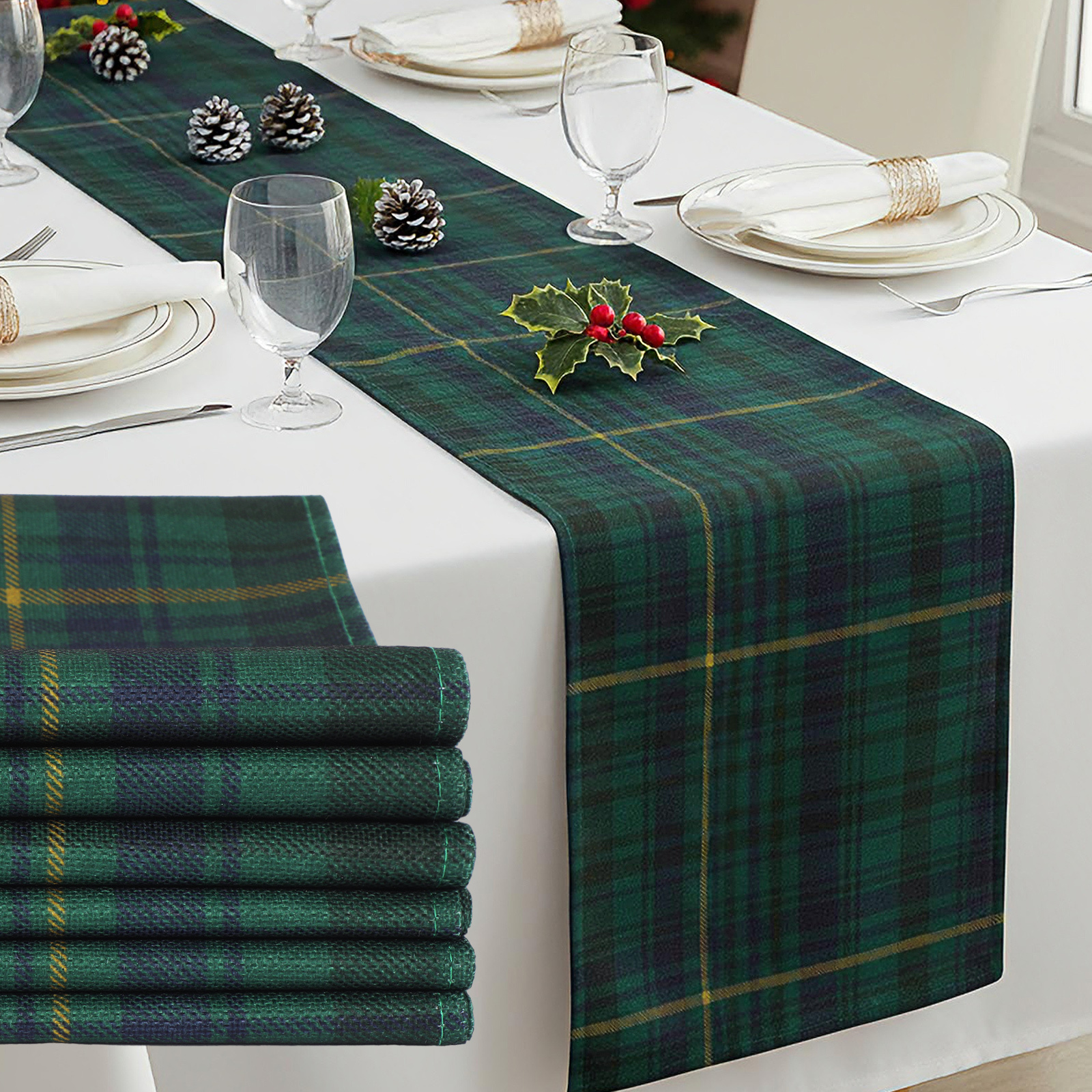 TEMU Of 6 Tartan Bear Table Runners Measuring 72 X 13 Inches, Perfect For Celebrations And Baby Shower Themed Parties. Ideal For Dining Room And