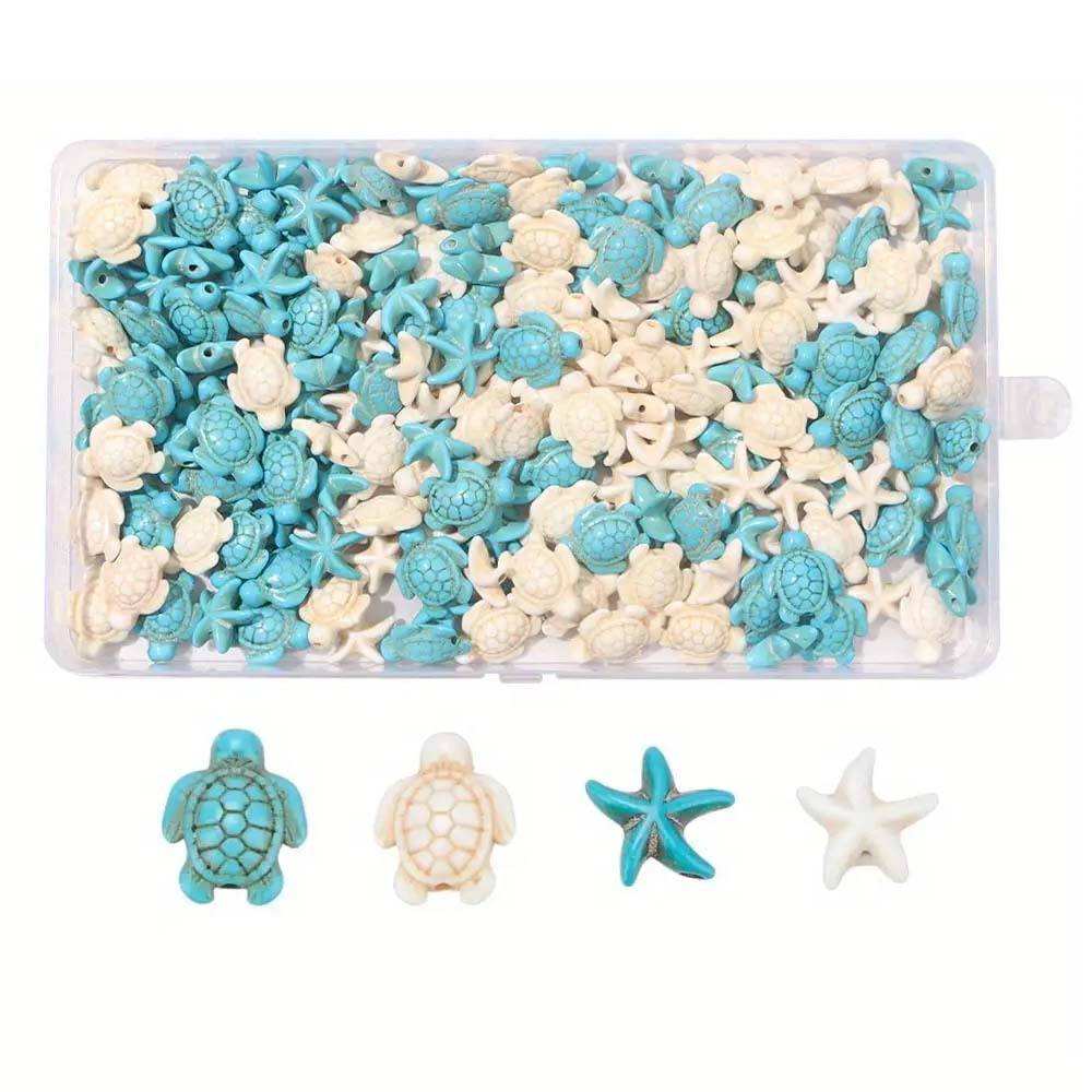 TEMU 200pcs Turquoise Material Blue And White Starfish Artificial Acrylic Sea Turtle Bead Decoration Set, Making, Blue And White Artificial Acrylic