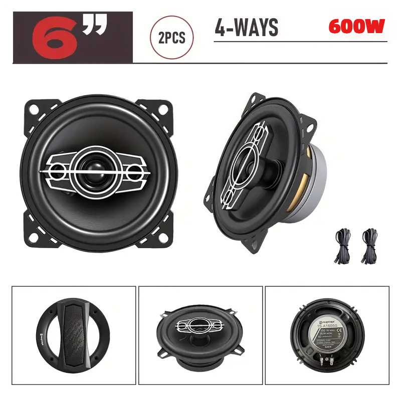 TEMU Set Of Car Audio Speakers Featuring 2 6-inch, 600w , 4-channel Full-range Coaxial Speakers. Come With Universal Mounting Holes For Installation