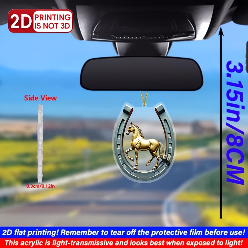 TEMU 2D, Adorno de de de 1 pieza con Impresión 2D Adecuado para las - Dorado, Colgante de de Acrílico , Decoración para Espejo Retrovisor de Coche,