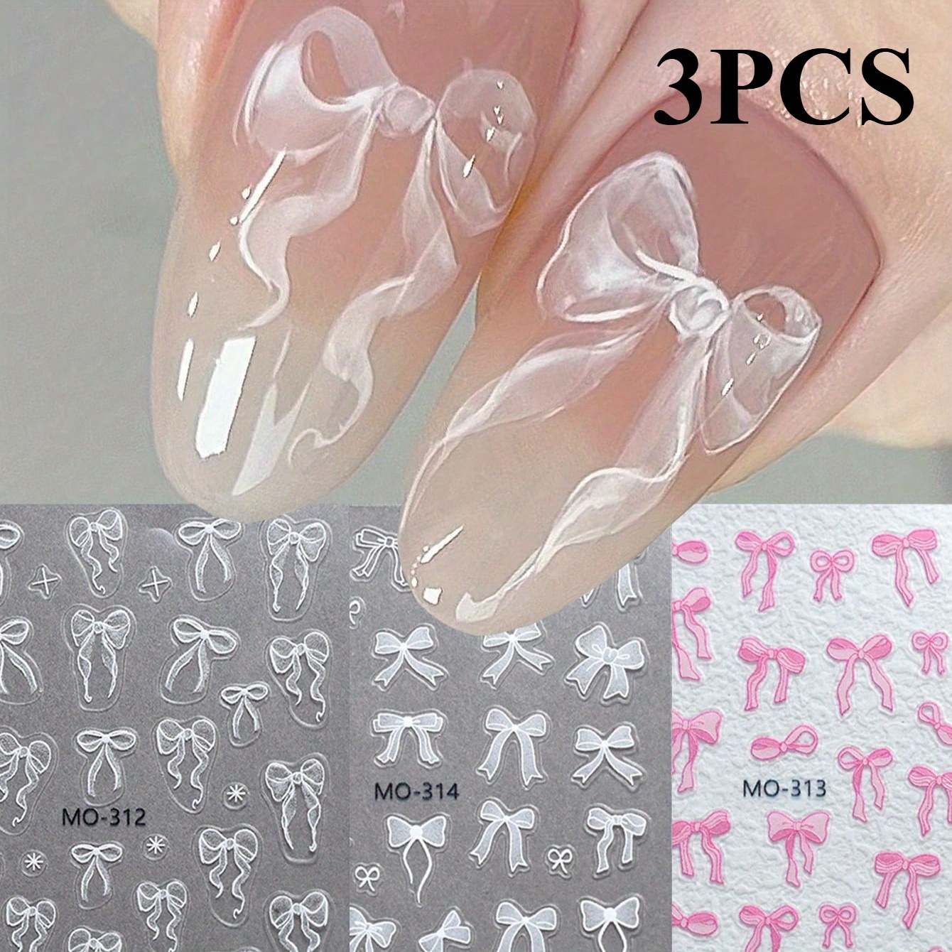 3 Sheets 3d Nail Ribbons Stickers Bows Nail Charms Cute Bowknot Decals Y2k Nail Design Kawaii Manicure Accessories