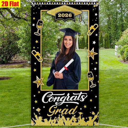class of 2026 graduation photobooth background suitable for party events wall mounted vinyl photo booth banner with grad confetti durable for high school college decor 35 4 x70 8 grad party supplies 2d flat