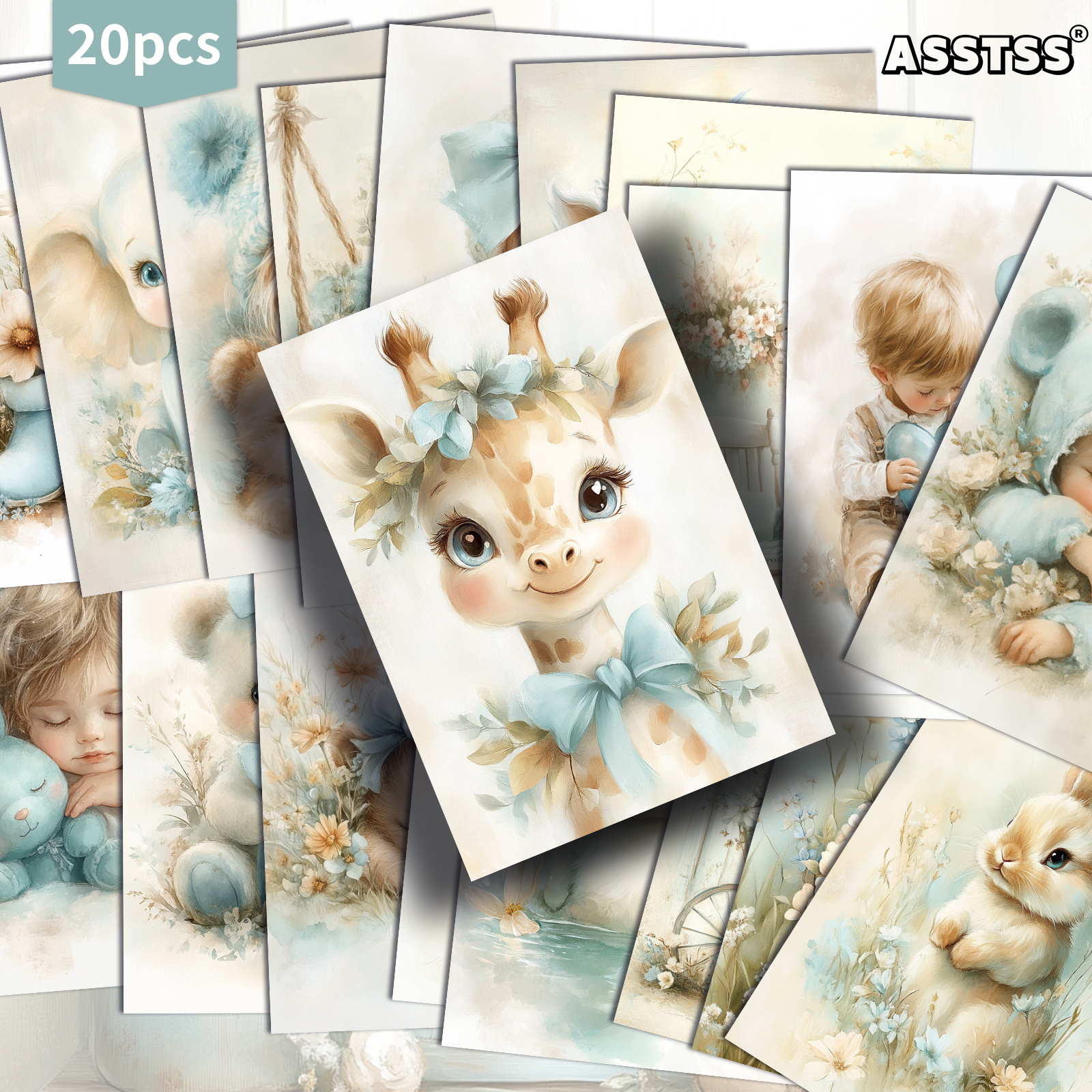TEMU 20-pack Asstss Watercolor Animals And Flowers Postcards - 4x6 Inches Junk Journal Supplies Paper, Scrapbooking Supplies, Collectible Decorative