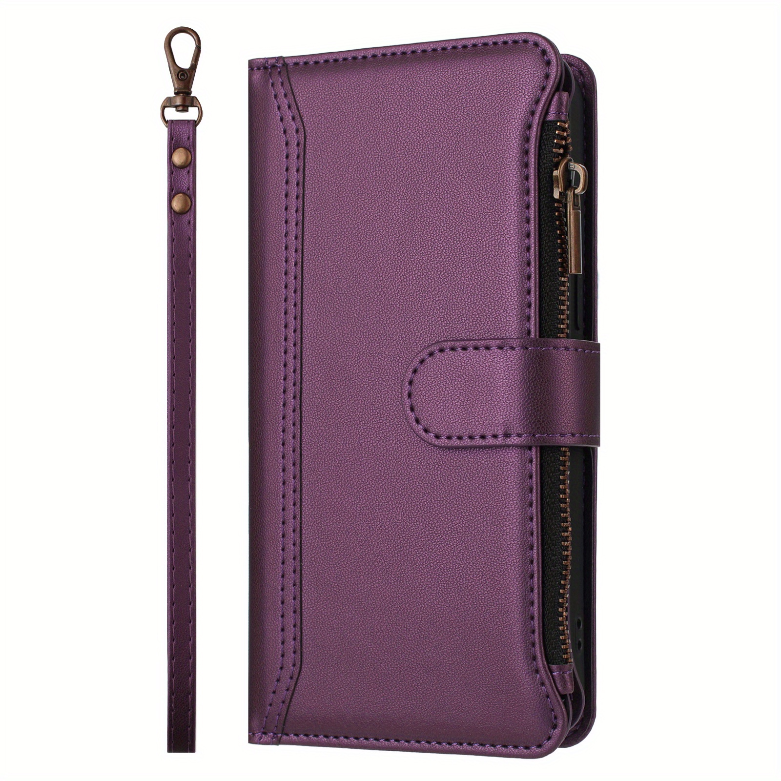 TEMU Phone Case - Violet 9-card Zipper Bag Phone Case, Fashionable, Versatile, , Stand Function, Large Capacity Wallet Phone Case, High-quality