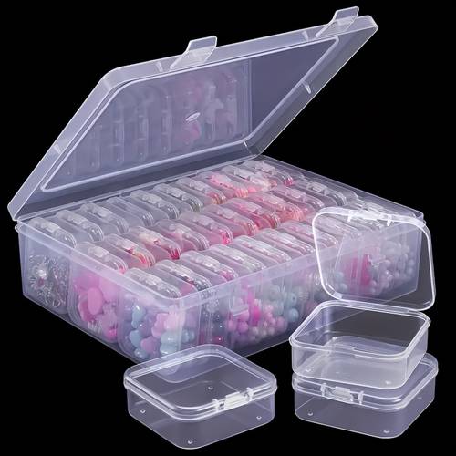 large capacity transparent plastic storage box with 45 30 20 15 grid dividers stackable organizer case for beads jewelry making crafts christmas halloween decorations portable durable plastic bin with lid beige tan