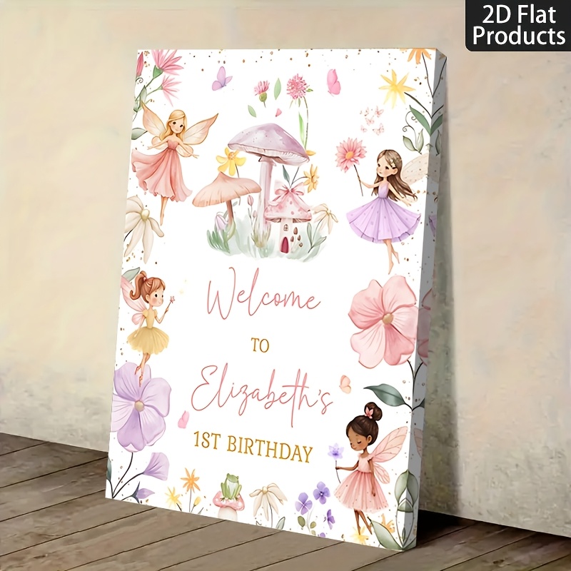 TEMU 2d Flat, 2d Flat, Single Piece Fairy Birthday Welcome Sign Poster - Fairy & Footprints Canvas Wall Art With Framed End, Ideal For Room